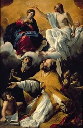 De kroning van de Maagd met de heiligen Willem van Aquitanië en Augustinus